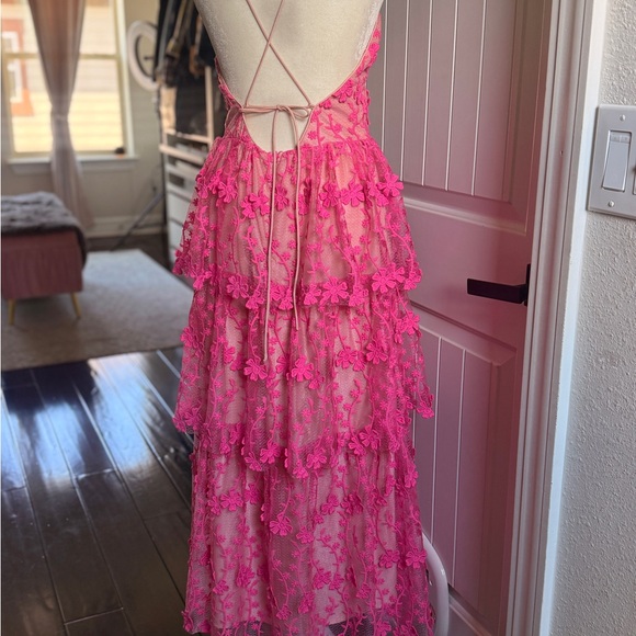 Endless Rose Hot Pink Lace Tiered Spaghetti Strap Maxi Dress - Picture 7 of 9